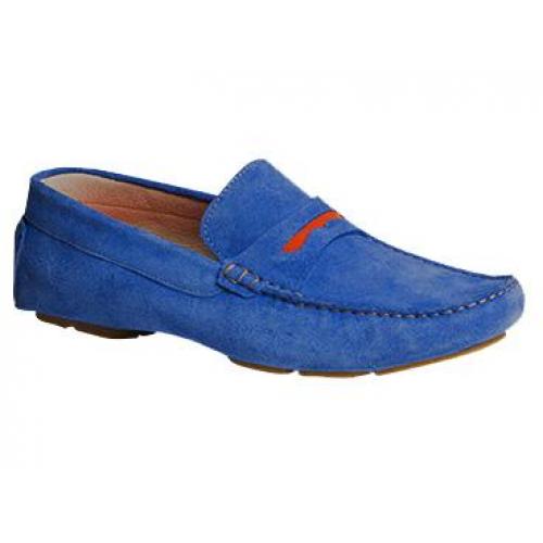 Bacco Bucci "Elio" Blue Genuine Colorful English Suede Loafer Shoes